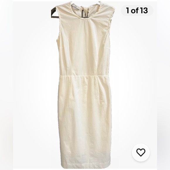 AUTHENTIC PRADA WHITE DRESS MIDI Sheath COTTON SIZE 42  US 4/6 Rushed Accent - Picture 2 of 11